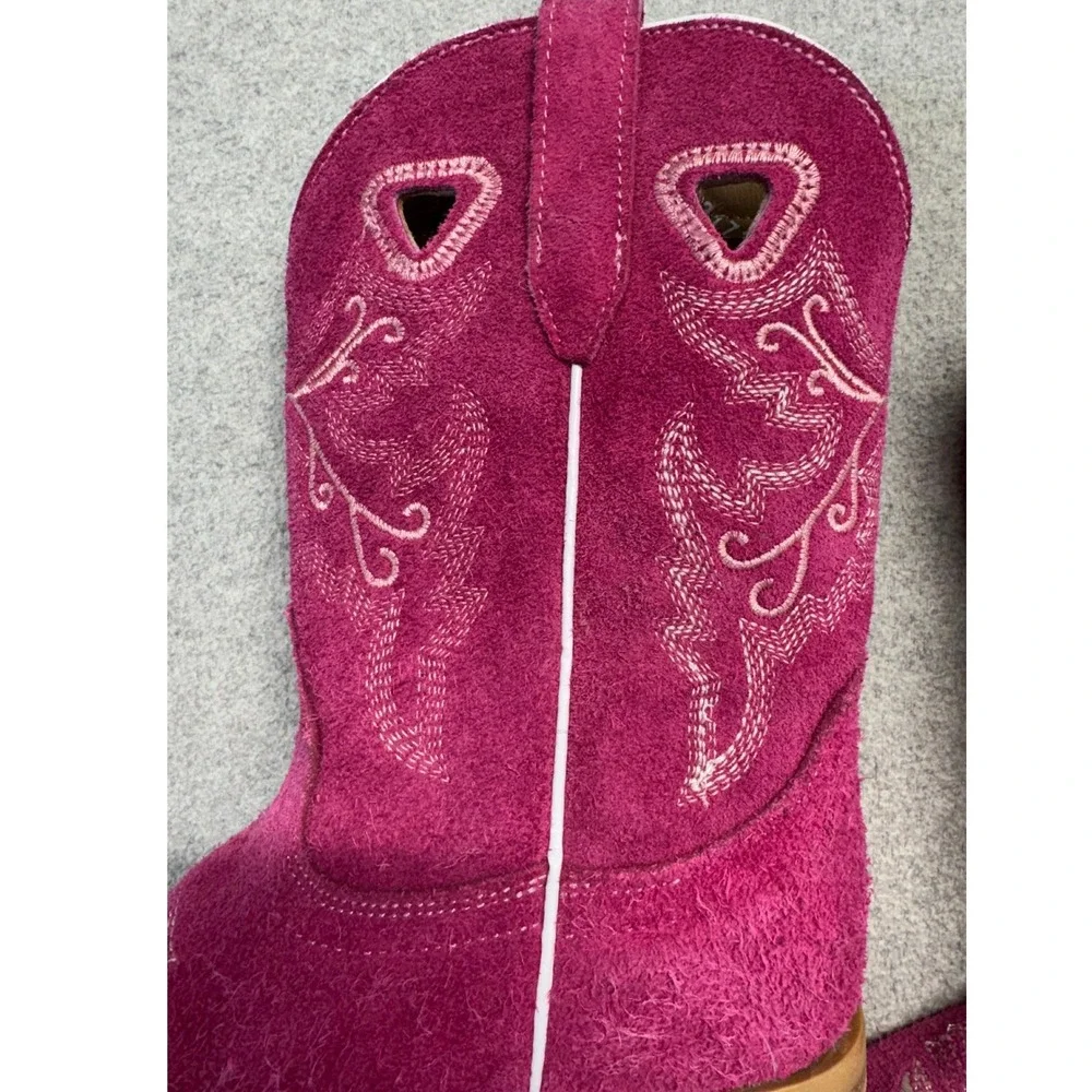 Dingo Cowboy Boots Kids Size 3 Hot Pink Suede Leather Western Square Toe